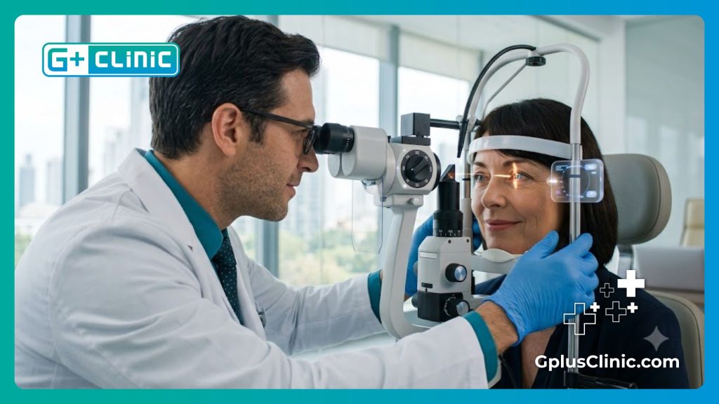 Close up medical examination of the eye for precise lens fitting
