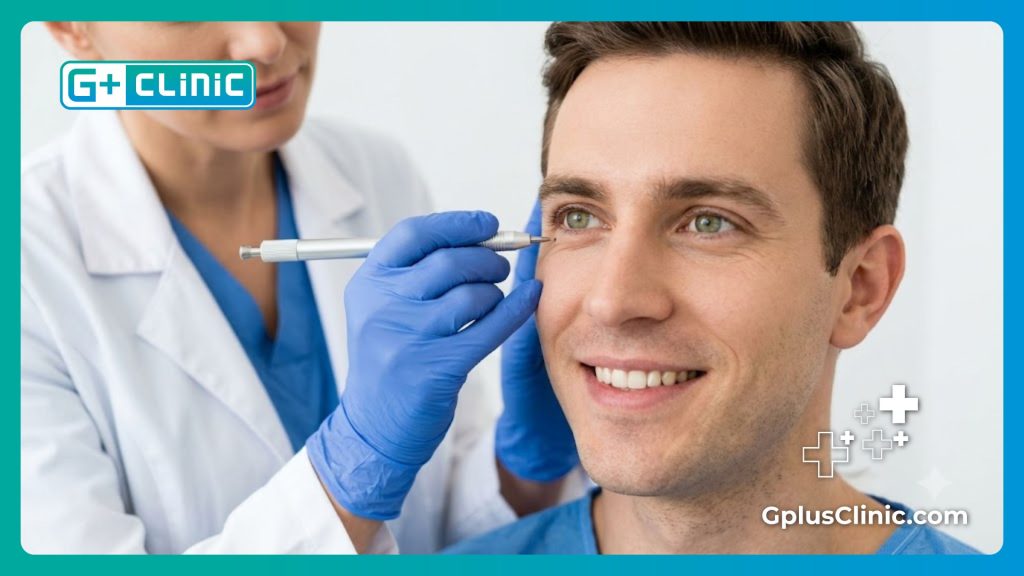 Primer plano del resultado perfecto con ojos verdes