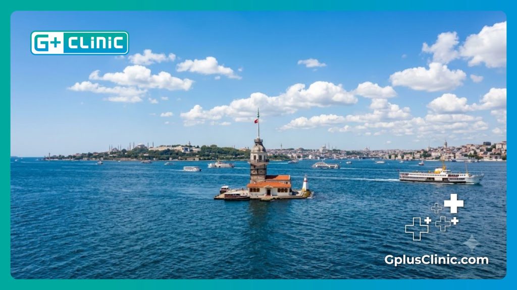 Landmark view of the Bosphorus and Maiden's Tower representing medical travel to Istanbul.