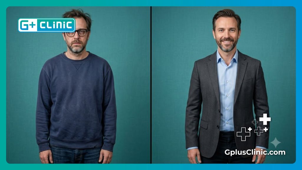 Scan numérique et comparaison avant-après de la correction visuelle.