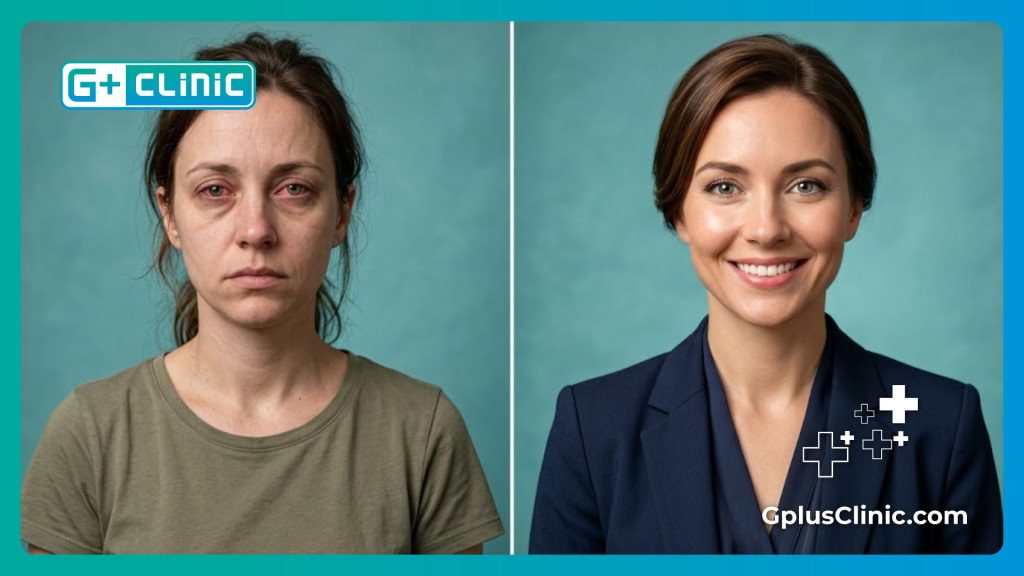 Before and after comparison showing the effectiveness of the treatment