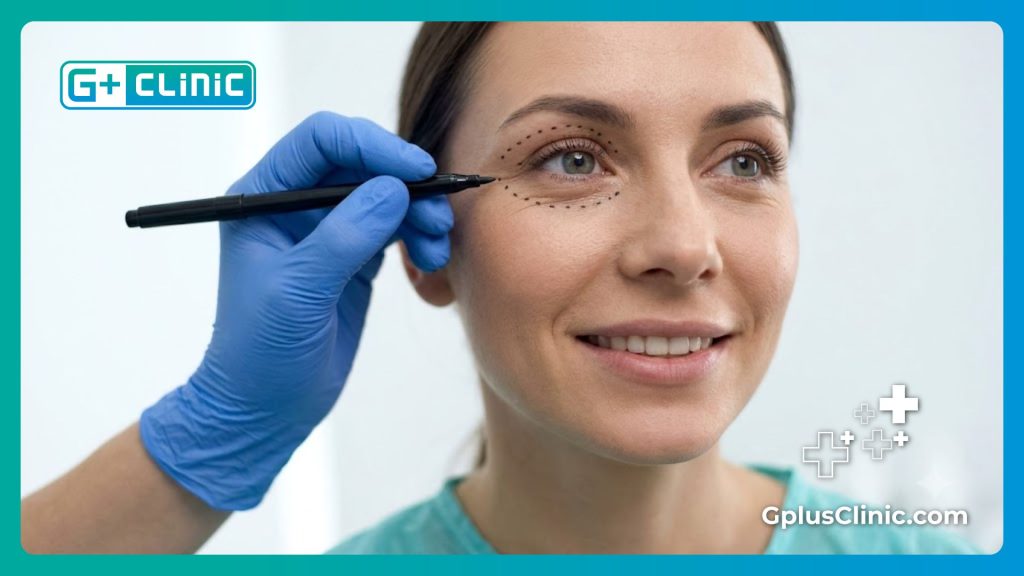 Close up of precise medical care around the patient's eyes