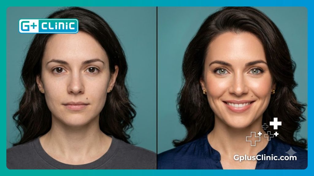 Comparaison avant et après un changement de couleur des yeux réussi