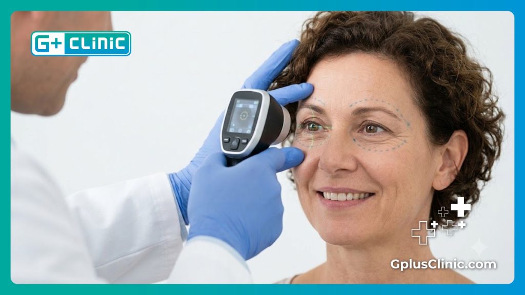 Préparation de la zone oculaire avec repères de précision avant l'intervention