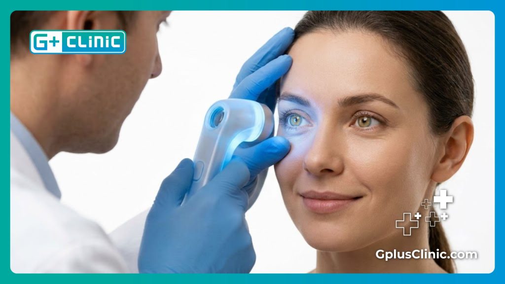 Gros plan sur le résultat parfait et naturel de la nouvelle couleur des yeux.