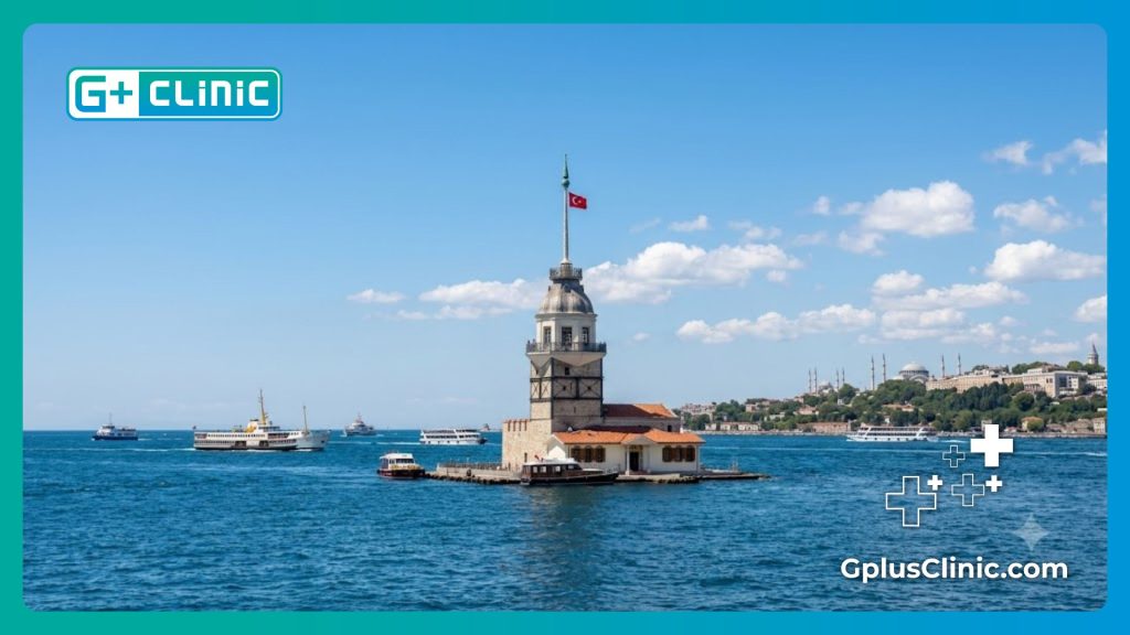 طبيب يرحب بالمرضى في اسطنبول مع مشهد ساحر لمضيق البوسفور.