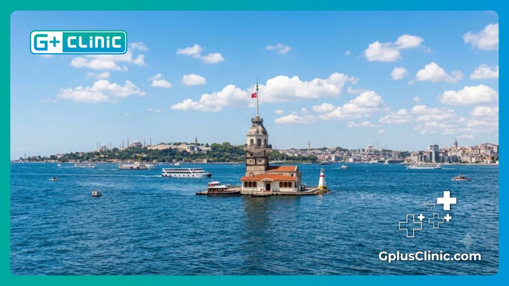 Scenic view of the Maiden's Tower in the Bosphorus Strait, showcasing beautiful Istanbul for medical tourists.