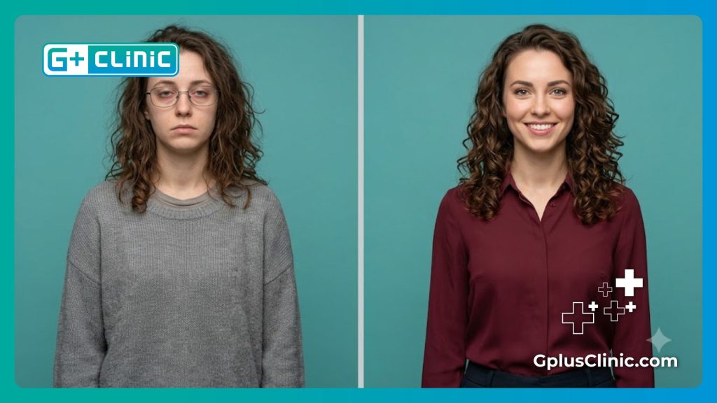 Split-screen visualization of clear sight scanning before and after a vision adjustment procedure.