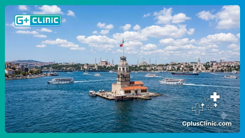 Majestic high-resolution photography of the Maiden's Tower in Istanbul, a key medical destination.