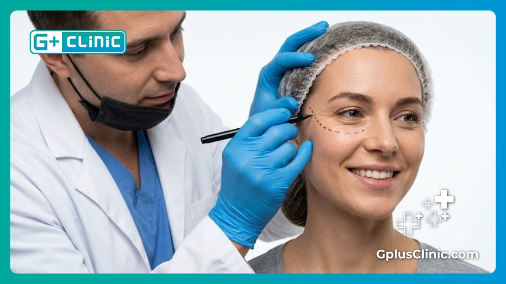 Close up showing perfect preparation and result of eye treatment