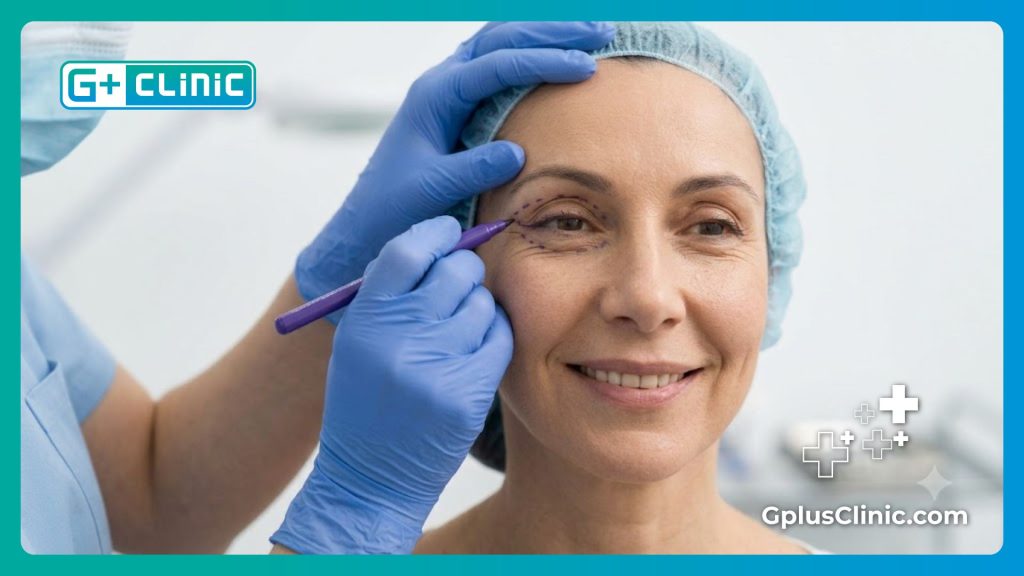 Ophtalmologue traçant des repères médicaux précis avant l'intervention de l'iris.
