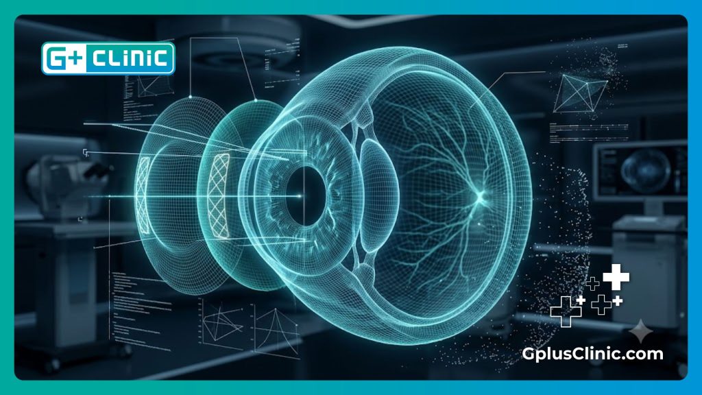 Close-up of crystal-clear healthy eyes showing perfect results after successful LASIK surgery