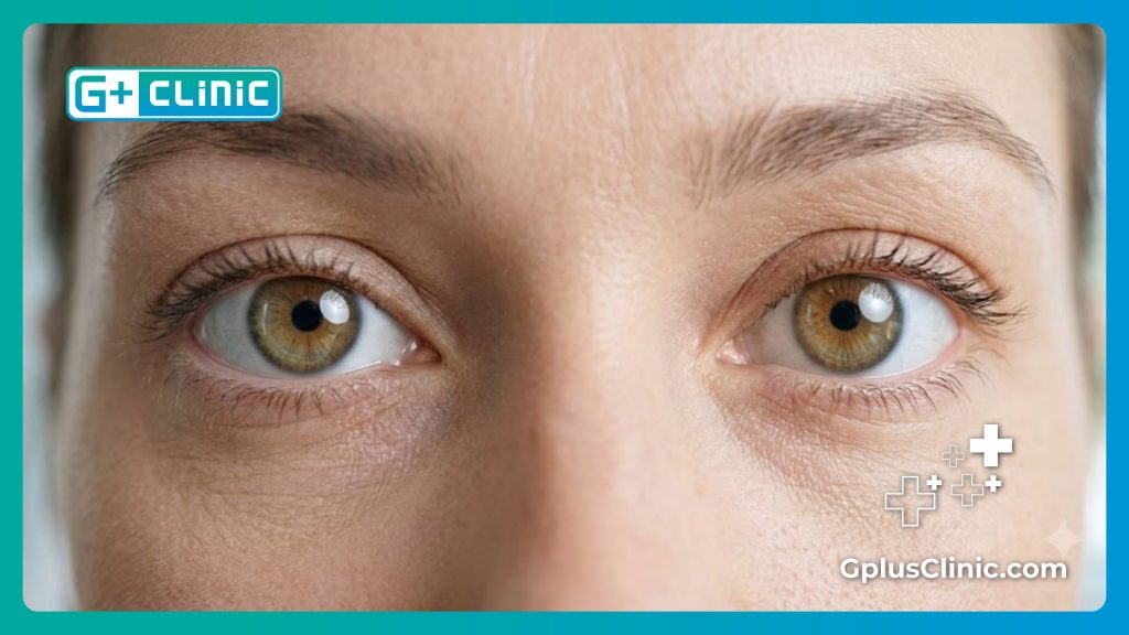 Close-up of crystal-clear healthy eyes showing perfect results after successful LASIK surgery