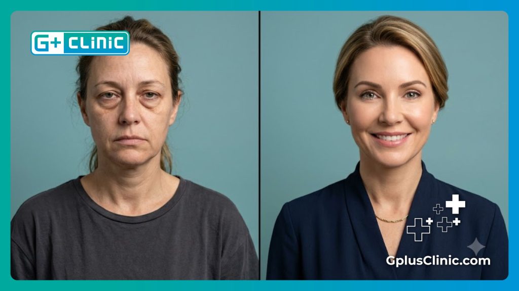 Résultat avant après d'une Blépharoplastie au laser en Turquie.