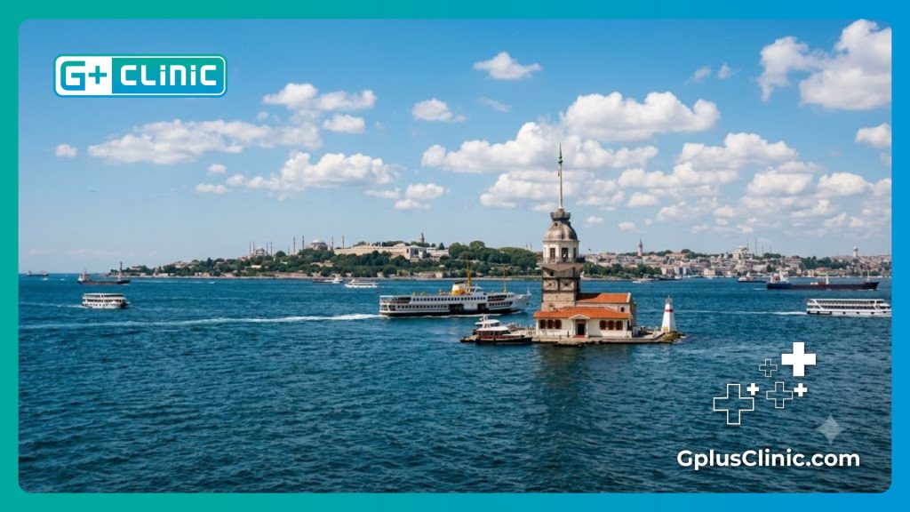 Vue imprenable de la Tour de la Fille sur le détroit du Bosphore à Istanbul, ville phare du tourisme médical.