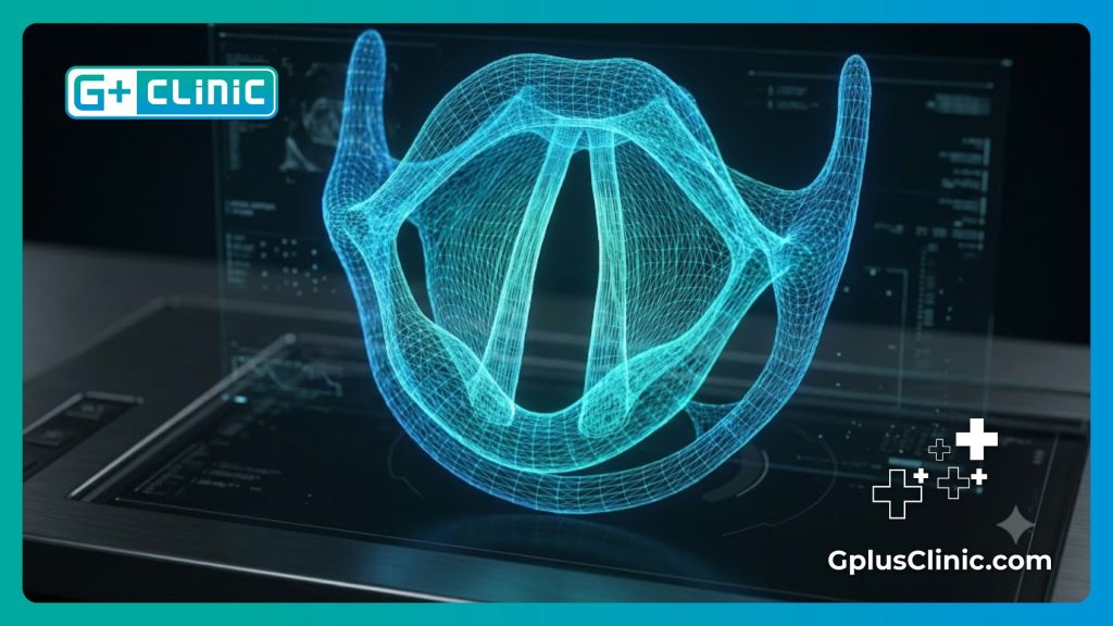 High-tech digital mesh visualization of human vocal cords