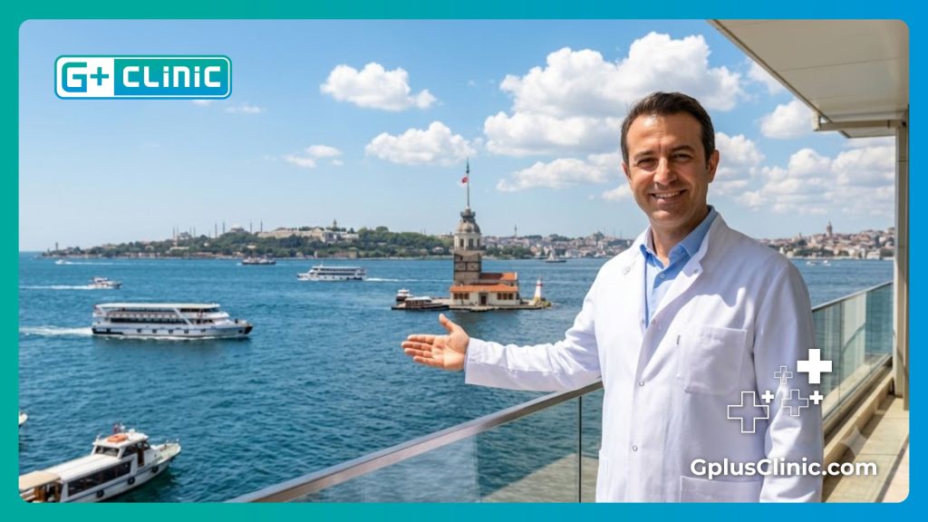 Médecin accueillant un patient à Istanbul près du magnifique détroit du Bosphore