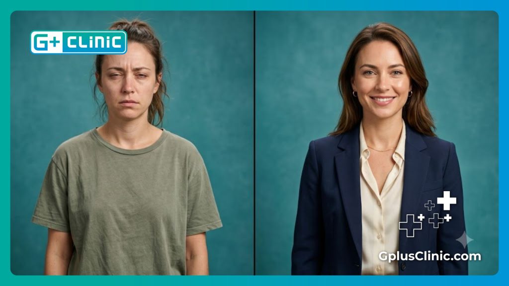Comparaison visuelle montrant l'amélioration de la vision de la patiente.