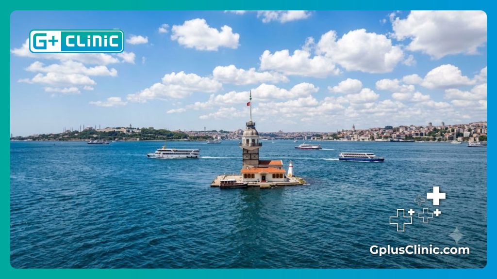 The iconic Maiden's Tower on the Bosphorus in Istanbul, Turkey.