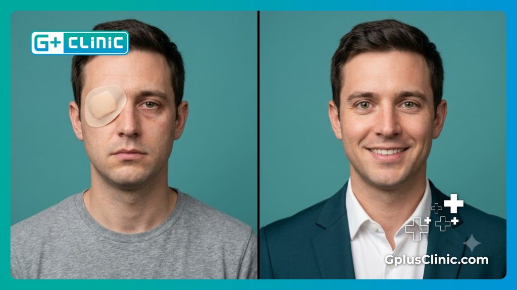 Comparaison avant et après d'un ajustement parfait d'œil artificiel