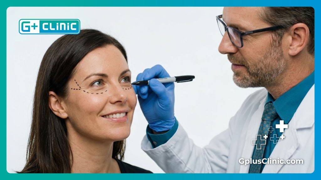 Plan rapproché mettant en évidence le résultat parfait et sûr de l'intervention oculaire.