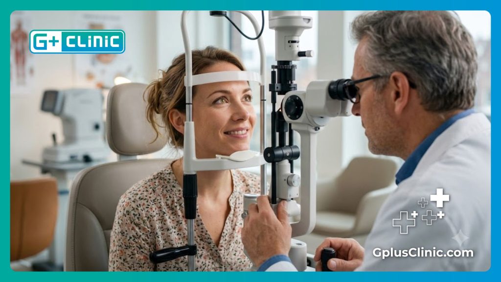 Patient experiencing complete comfort and clear vision following successful clinical ocular administration.