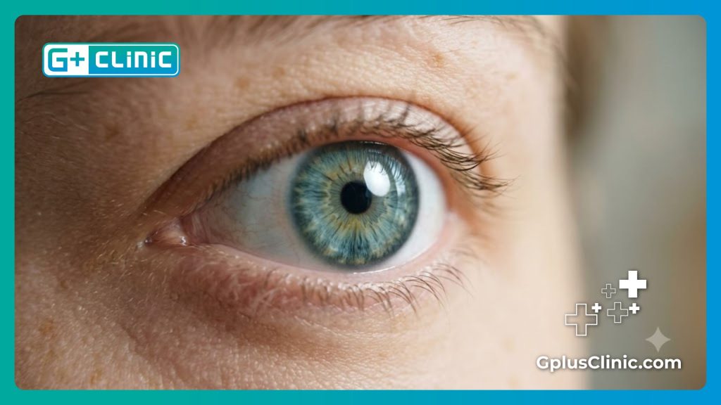 Close-up macro photograph showing a perfectly clear eye highlighting successful corneal stabilization results.
