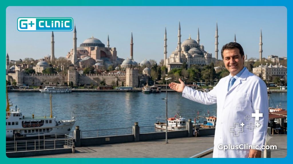 طبيب يرحب بالمرضى في اسطنبول أمام مسجد آيا صوفيا لإجراء جراحة الصوت.