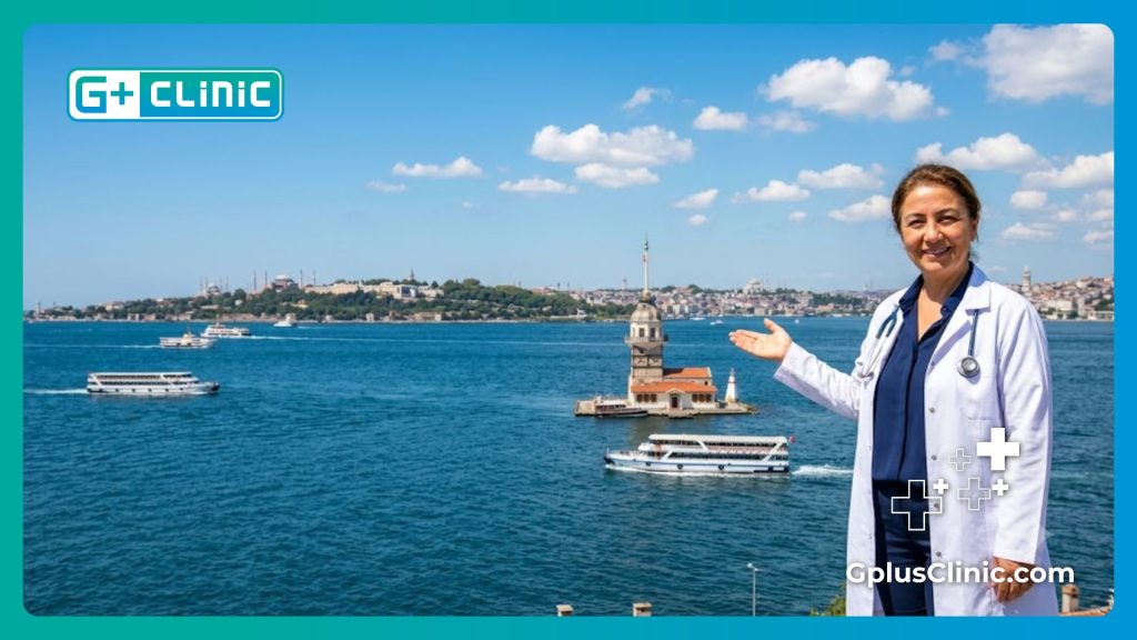 Médico amigable dando la bienvenida al paciente a Estambul.