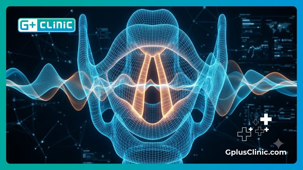 Scanner numérique en maille de haute technologie analysant l'anatomie des cordes vocales.