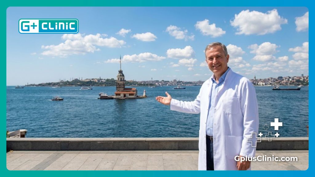 Friendly surgeon welcoming a patient near the Bosphorus in Istanbul