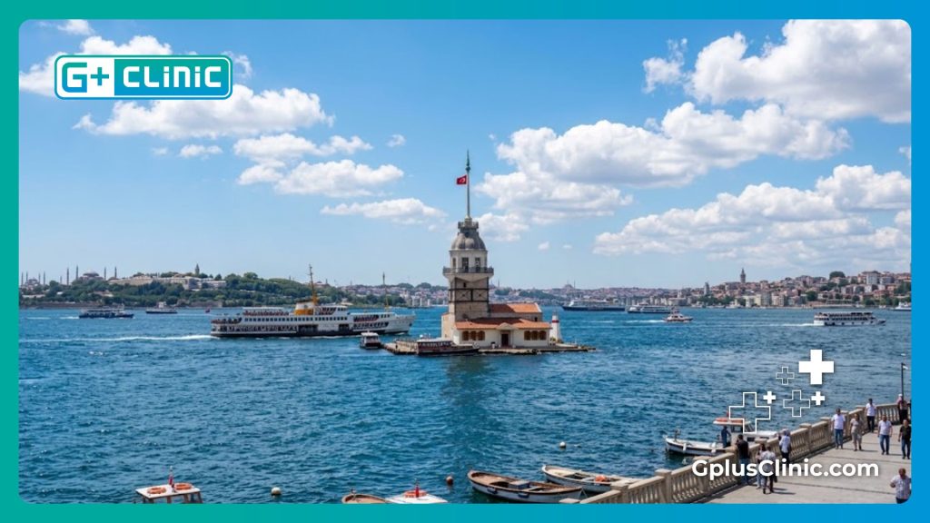 Прекрасный вид на Девичью башню и пролив Босфор в Стамбуле