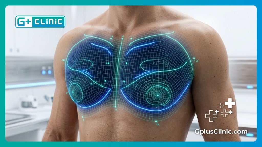 High-tech digital mesh scan highlighting the precise anatomy for chest muscle definition