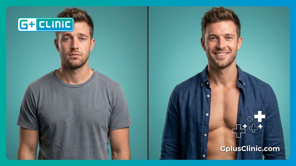 Comparaison avant et après la sculpture des muscles pectoraux chez un homme