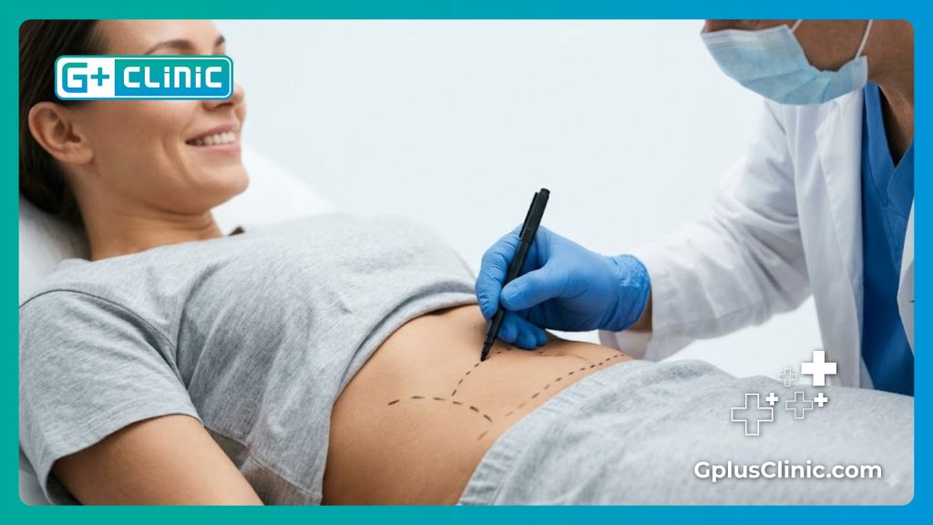 Marcas médicas precisas en el cuerpo del paciente antes del tratamiento