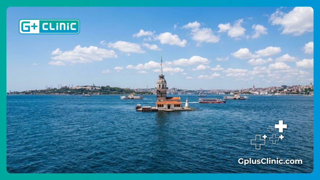 A welcoming medical professional in front of an iconic Istanbul landmark