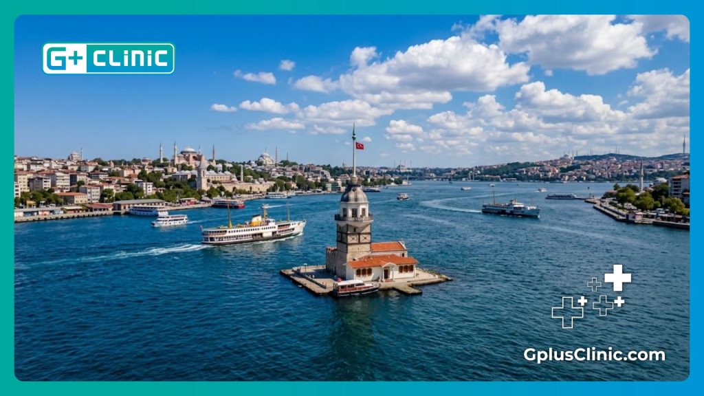 Beautiful daytime view of the Maiden's Tower in Istanbul, the capital of medical tourism.