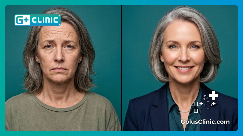 Comparación de antes y después de las arrugas en la frente