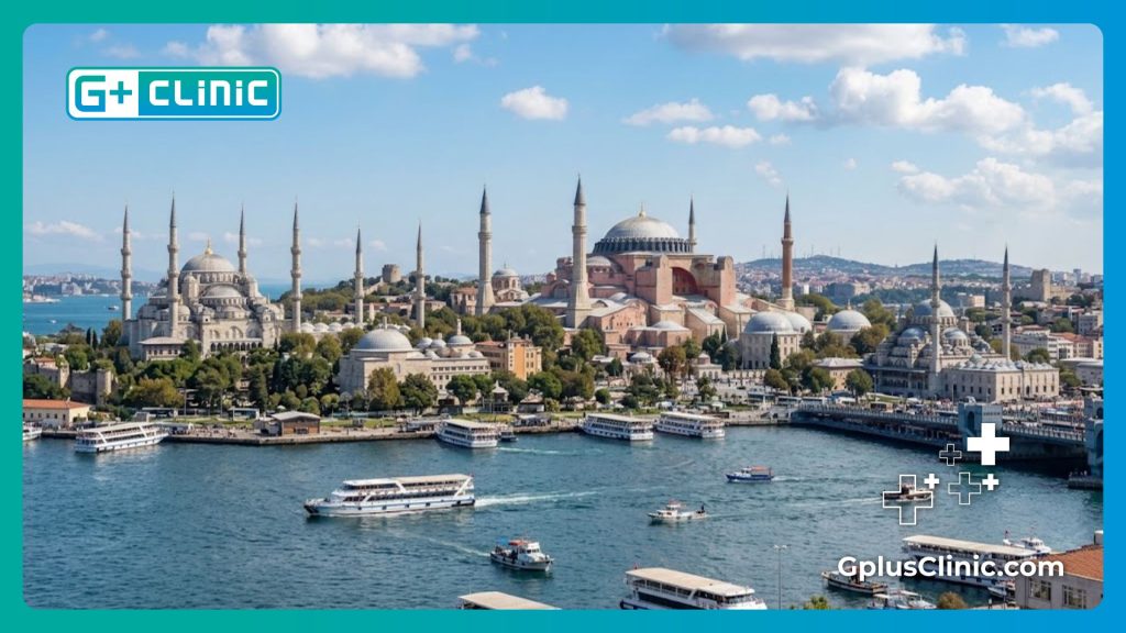 Médico dando la bienvenida a los pacientes en la ciudad de Estambul