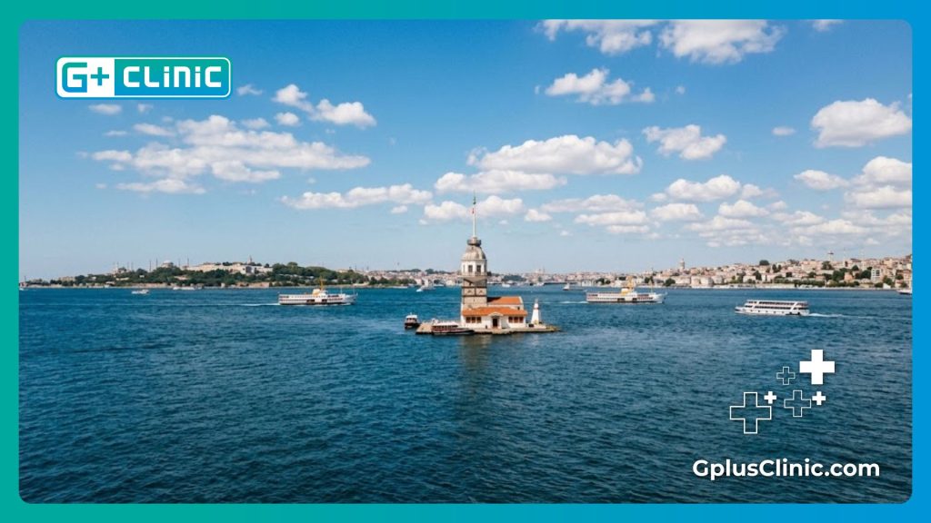 Scenic daytime view of the Maiden's Tower in the Bosphorus representing Istanbul medical travel