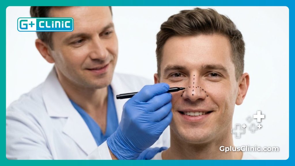 Marcado quirúrgico de precisión para rinoplastia de hombre