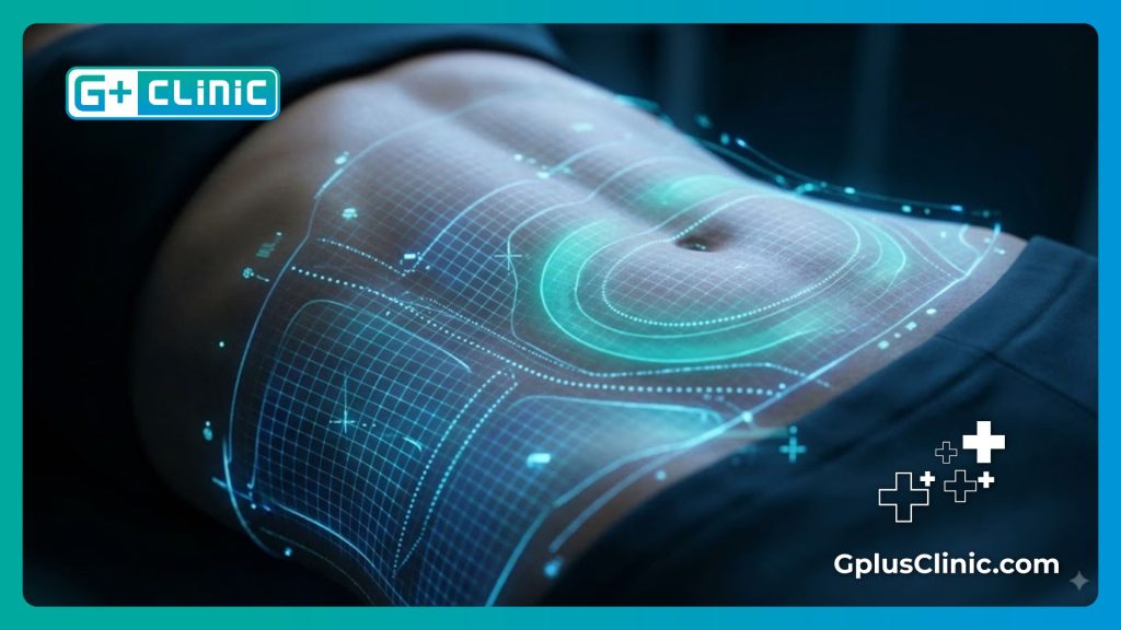Escaneo digital de alta tecnología del abdomen para modelado corporal