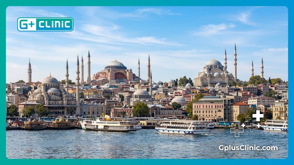 Hagia Sophia and Blue Mosque skyline in Istanbul Turkey