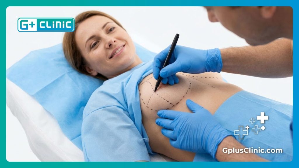 جراح تجميل يضع علامات التخطيط الجراحي بدقة قبل العملية.