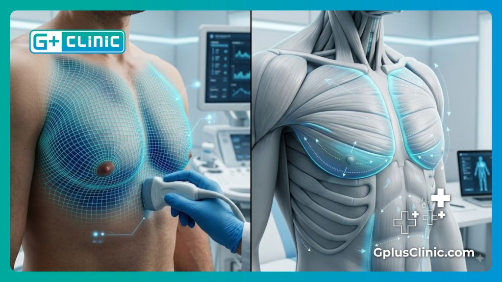 Modélisation 3D et numérisation anatomique de la poitrine masculine pour chirurgie.