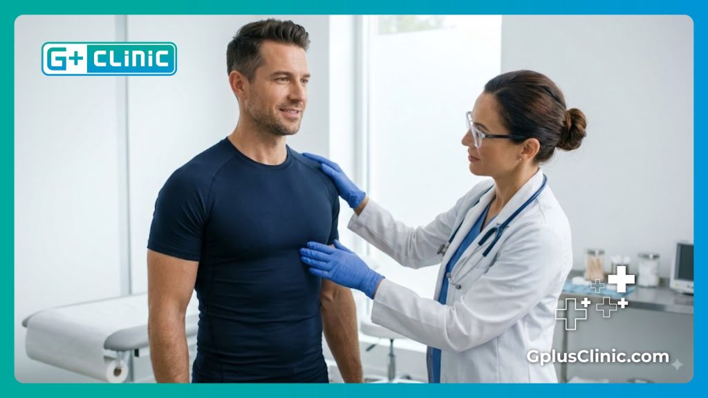 Résultat esthétique parfait après une procédure réussie de liposuccion pectorale.