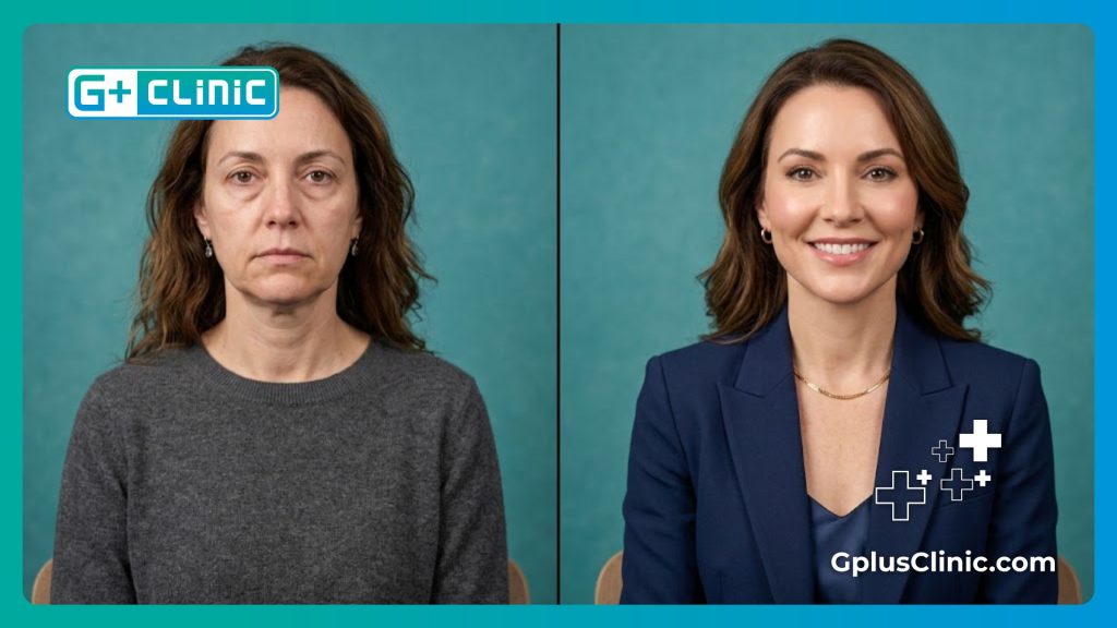 Résultat avant et après du raffermissement cutané par HIFU facial