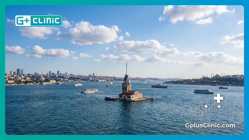 Docteur accueillant un patient à Istanbul pour un lifting HIFU devant le Bosphore