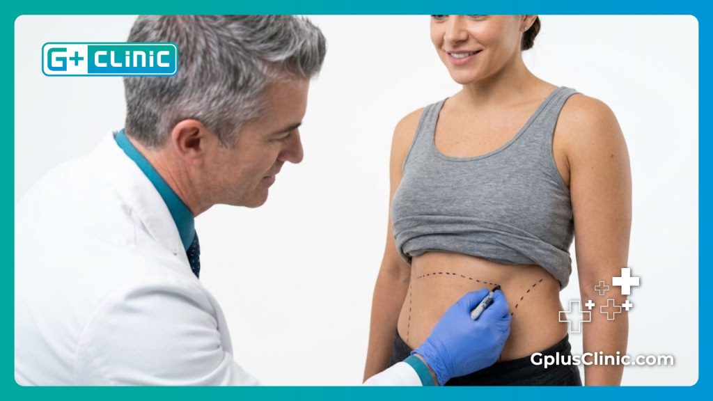 Surgeon drawing precise surgical markings on a patient's stomach