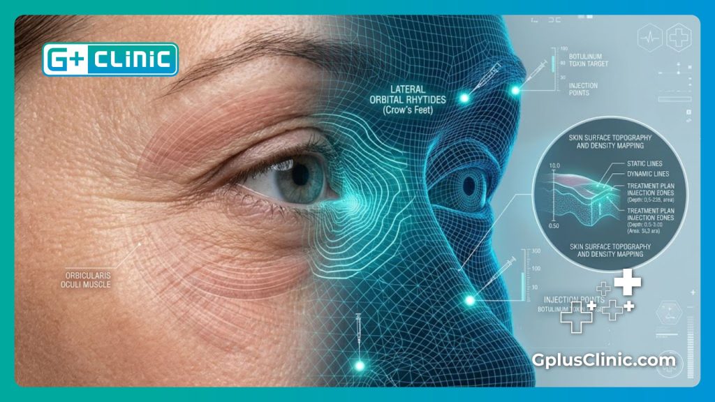 High-tech digital mesh scan of the eye area mapping skin texture for wrinkle treatment